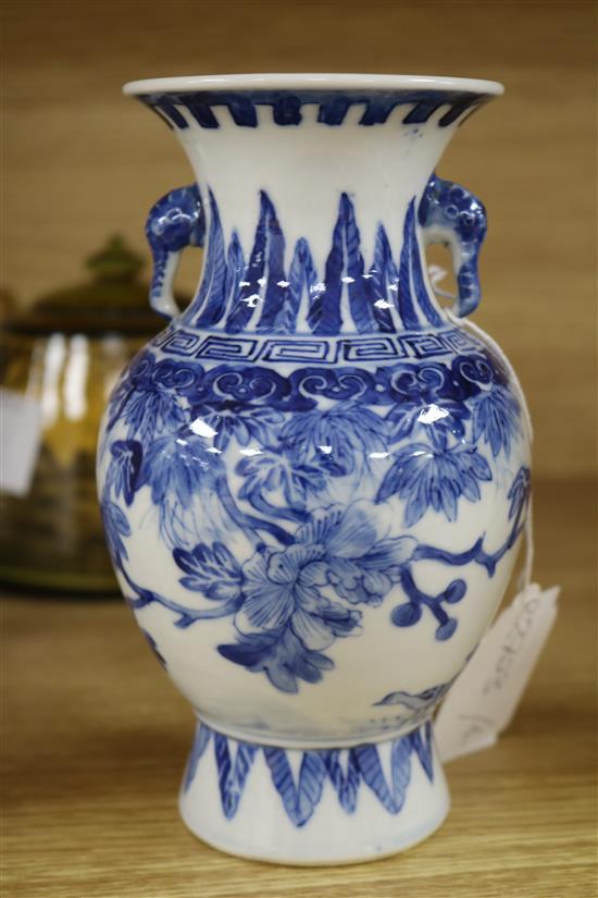 A blue and white Chinese two handled vase